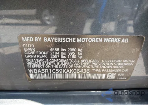2019 BMW 330I z USA, uszkodzony, nr VIN WBA5R1C59KAK06436